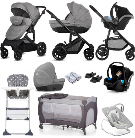 Kinderkraft Prime Lite 3in1 (Mink Car Seat) Everything You Need Travel System Bundle with Carrycot - Grey