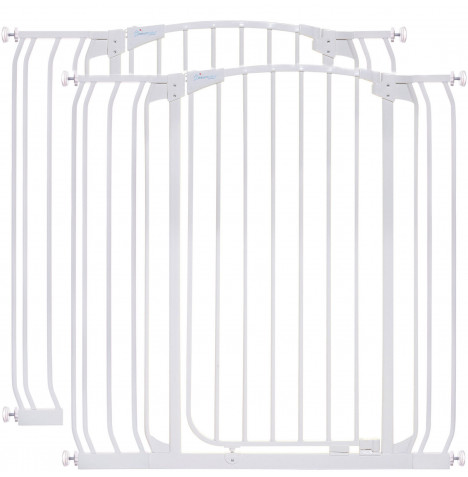 Dreambaby Chelsea Xtra-Tall Auto-Close Metal Safety Gate + 9cm Extension + 18cm Extension (2 Pack) - White (71-107cm)