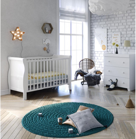 Little Acorns Chelmsford Sleigh 3 Piece Nursery Room Set - Cot Bed & Dresser - White