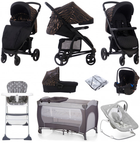 My Babiie MB200+ Everything You Need Travel System Bundle with Carrycot - Black & Rose Gold