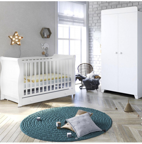 Little Acorns Chelmsford Sleigh Cot Bed and Wardrobe Nursery Furniture Set - White