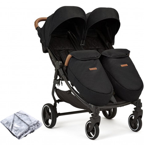 Ickle Bubba Venus Max Double Pushchair Stroller with Raincover - Black