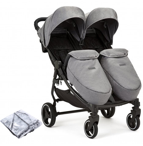 Ickle Bubba Venus Max Double Pushchair Stroller with Raincover - Grey