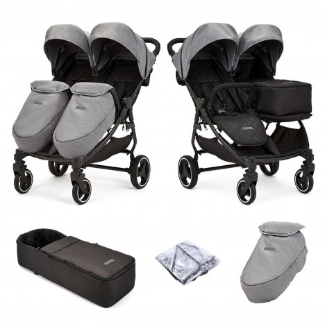 Ickle Bubba Venus Prime Double Pushchair Stroller with Cocoon and Raincover - Grey