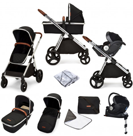Ickle Bubba Eclipse (Silver Frame) All In One (Mercury) 9pc Travel System & Isofix Base - Jet Black