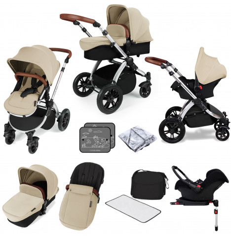 Ickle bubba Stomp V3 Silver All In One (Galaxy) 11pc Travel System & Isofix Base - Sand