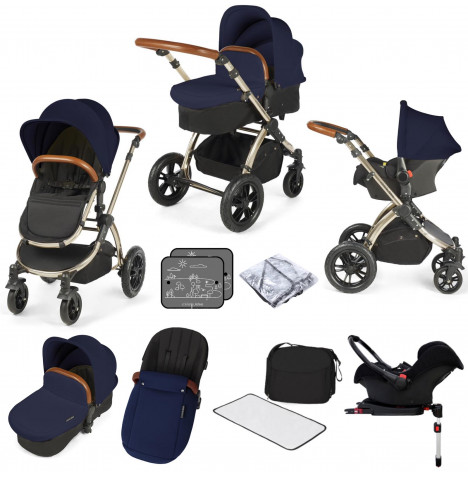 Ickle bubba Stomp V3 Champagne All In One (Galaxy) 11pc Travel System & Isofix Base - Navy