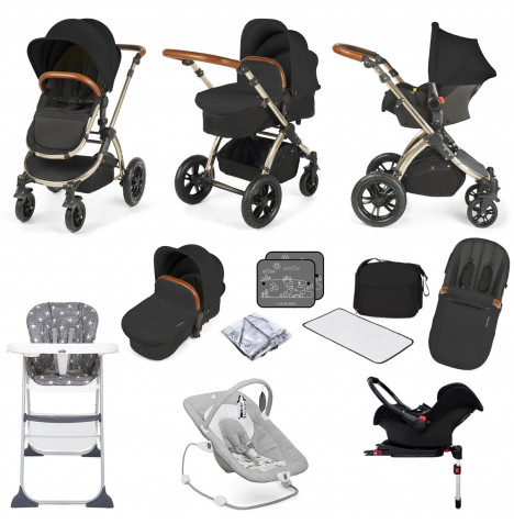 Ickle bubba Stomp V3 Champagne (Galaxy) 12pc Everything You Need Travel System Bundle - Black