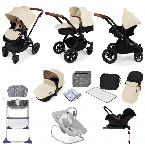 Ickle bubba Stomp V3 Black (Galaxy) 12pc Everything You Need Travel System Bundle - Sand