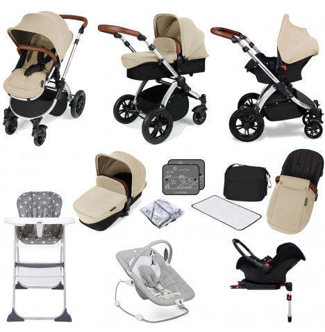 Ickle bubba Stomp V3 Silver (Galaxy) 12pc Everything You Need Travel System Bundle - Sand