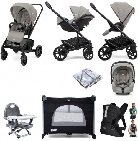 Joie Chrome (Gemm) Everything You Need Travel System Bundle - Pebble