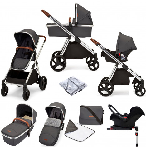 Ickle Bubba Eclipse (Silver Frame) All In One (Galaxy) 9pc Travel System & Isofix Base - Graphite Grey