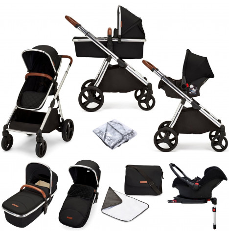 Ickle Bubba Eclipse (Silver Frame) All In One (Galaxy) 9pc Travel System & Isofix Base - Jet Black
