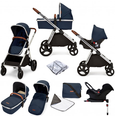 Ickle Bubba Eclipse (Silver Frame) All In One (Galaxy) 9pc Travel System & Isofix Base - Midnight Blue