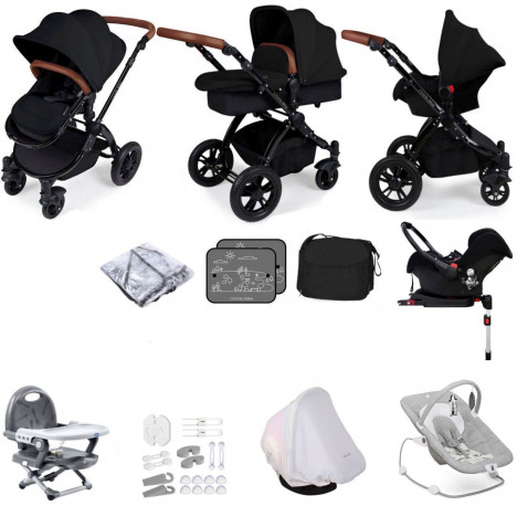 Ickle Bubba Stomp V3 37 Piece Black (Galaxy) Everything You Need Travel System Bundle (With Base) - Black