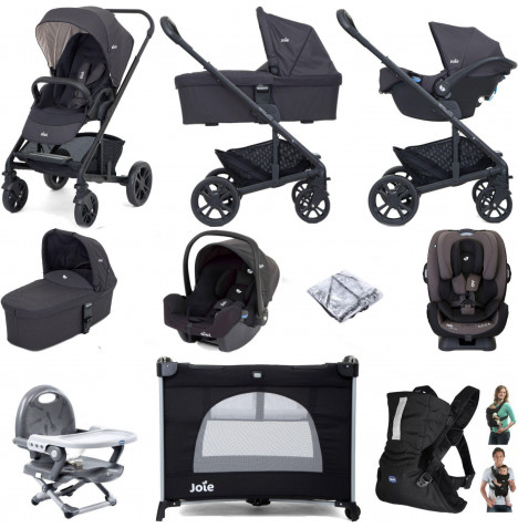 Joie Chrome Trio (I-Snug & Every Stage) Everything You Need Travel System Bundle With Carrycot - Ember