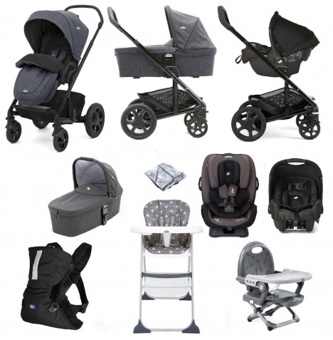 Joie Chrome DLX (Gemm & Every Stage Car Seat) Everything You Need Travel System Bundle with Carrycot - Pavement