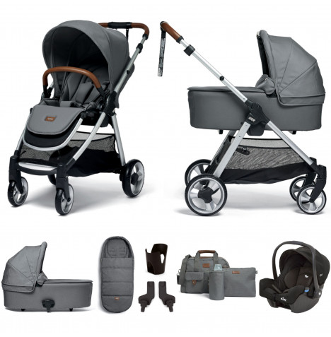 Mamas & Papas Flip XT2 7pc Essentials (Gemm Car Seat) Travel System with Carrycot - Fossil Grey