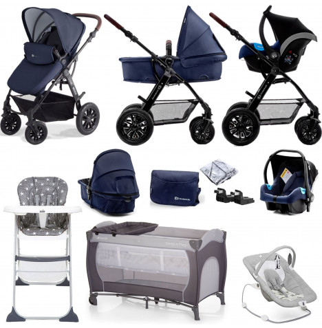 Kinderkraft Moov 3in1 (Mink Car Seat) Everything You Need Travel System Bundle with Carrycot - Navy