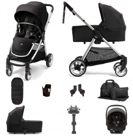 Mamas & Papas Flip XT2 8pc Essentials (i-Size 2 Car Seat) Travel System with Carrycot & ISOFIX Base - Black