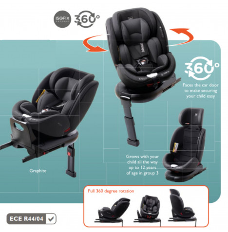 Babyauto Orvital 360° Rotating Group 0+1/2/3 ISOFIX Car Seat - Graphite Grey