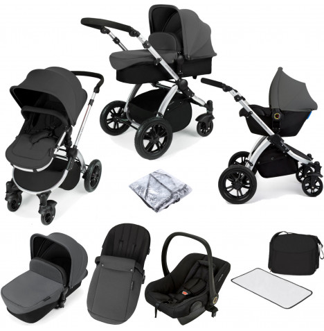 ickle bubba Stomp V2 (Silver Frame) All In One (Astral) Travel System - Graphite Grey