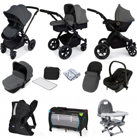 ickle bubba Stomp V2 (Black Frame) All In One (Astral) Everything You Need Travel System Bundle - Graphite Grey