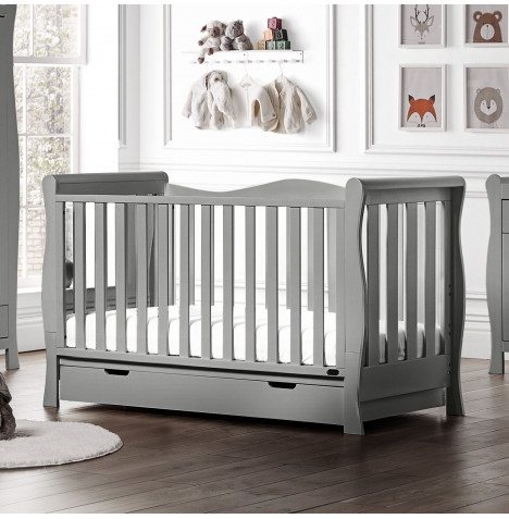 Puggle Prestbury Imperial Luxe Sleigh Cot Bed & Drawer with Maxi Air Cool Mattress - Grey