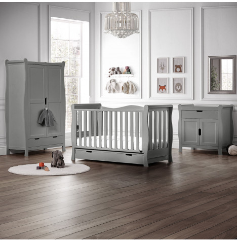 Puggle Prestbury Imperial Luxe Sleigh 6pc Nursery Furniture Set with Drawer & Fibre Mattress - Grey