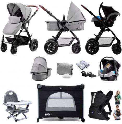 Kinderkraft Moov 3in1 (Mink Car Seat) Everything You Need Travel System Bundle with Carrycot - Grey