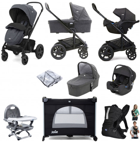 Joie Chrome DLX (i-Gemm 2 Car Seat) Everything You Need Travel System With Carrycot Bundle - Pavement
