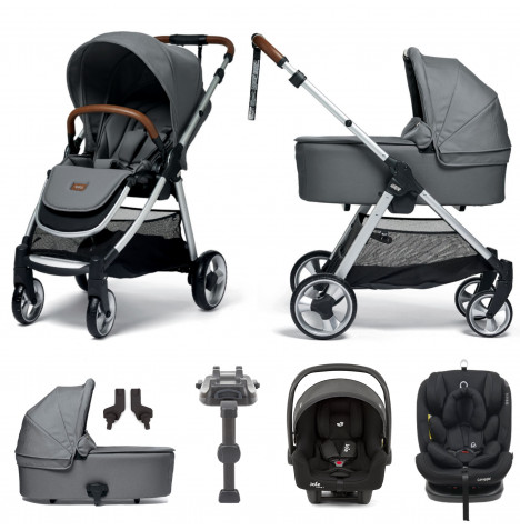 Mamas & Papas Flip XT2 7pc (i-Snug 2 & Lockton 0+123 Car Seat) Travel System with Carrycot & ISOFIX Base - Fossil Grey