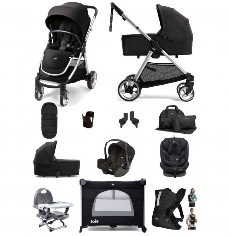 Mamas & Papas Flip XT2 12pc Essentials (Gemm 0+ & Lockton 0+123 Car Seat) Everything You Need Travel System Bundle with Carrycot - Black