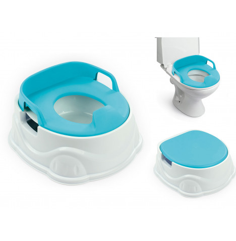 Kids 3 in 1 Potty, Toilet Seat and Step Stool - White and Blue