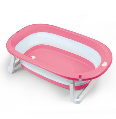 Fold Flat Infant Baby Bathtub - White & Pink
