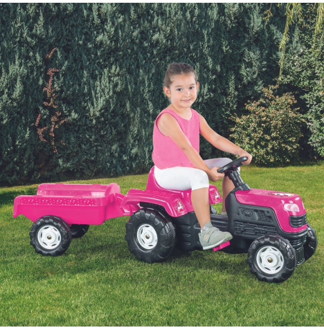 Unicorn Large Pedal Tractor & Trailer - Pink 