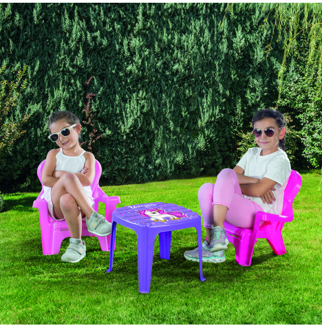 Unicorn Kids 3 Piece Indoors & Outdoors Table & Chairs Set - Pink