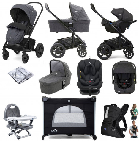 Joie Chrome DLX (Lockton & i-Gemm 2 Car Seat) Everything You Need Travel System Bundle with Carrycot - Pavement