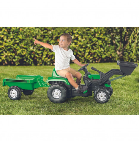 Ride-on Large Pedal Tractor with Trailer & Excavator - Green