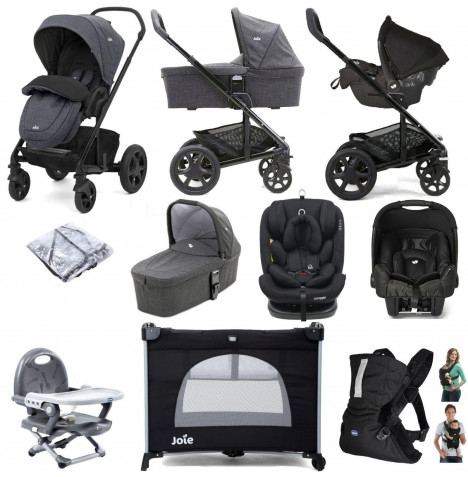 Joie Chrome DLX (Lockton & Gemm Car Seat) Everything You Need Travel System Bundle with Carrycot - Pavement