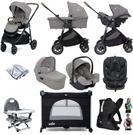 Joie Versatrax (i-Snug + Lockton) Everything You Need Travel System Bundle with Carrycot - Grey Flannel