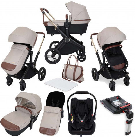 Ickle Bubba Aston Rose (Galaxy) 10 Piece Travel System Bundle with ISOFIX Base - Stone