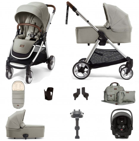 Mamas & Papas Flip XT2 8pc Essentials (i-Size 2 Car Seat) Travel System with Carrycot & ISOFIX Base - Sage Green