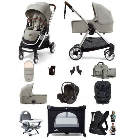 Mamas & Papas Flip XT2 12pc Essentials (Gemm 0+ & Lockton 0+123 Car Seat) Everything You Need Travel System Bundle with Carrycot - Sage Green