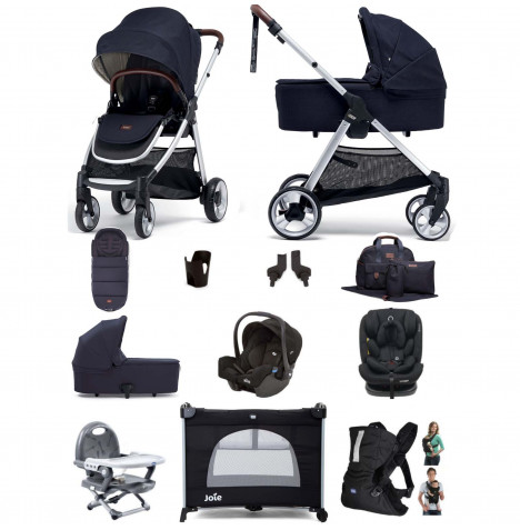 Mamas & Papas Flip XT2 12pc Essentials (Gemm 0+ & Lockton 0+123 Car Seat) Everything You Need Travel System Bundle with Carrycot - Navy