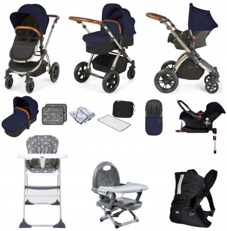 Ickle Bubba Stomp V3 Galaxy (Champagne Frame) Everything You Need Travel System Bundle - Navy