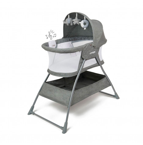 Puggle Sleepy Vibrating Side Crib & Moses Basket with Musical Lights and Sounds - Graphite Grey