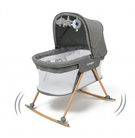Puggle Sleepy Luxe Crib, Side Crib & Moses Basket with Rocking Feature - Graphite Grey