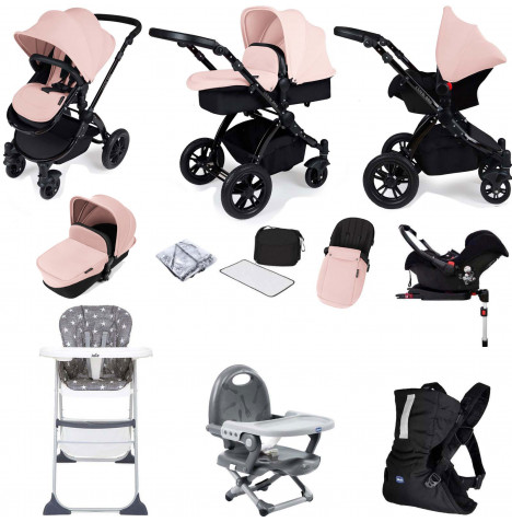 Ickle Bubba Stomp V3 Galaxy (Black Frame) Everything You Need Travel System Bundle - Pink