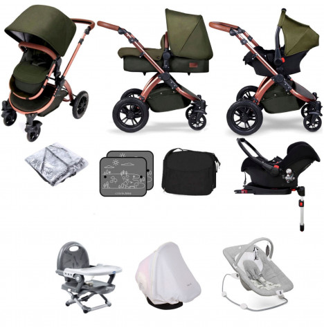 Ickle Bubba Special Edition Stomp V4 11 Piece (Galaxy) Everything You Need Travel System Bundle (With Base) - Woodland